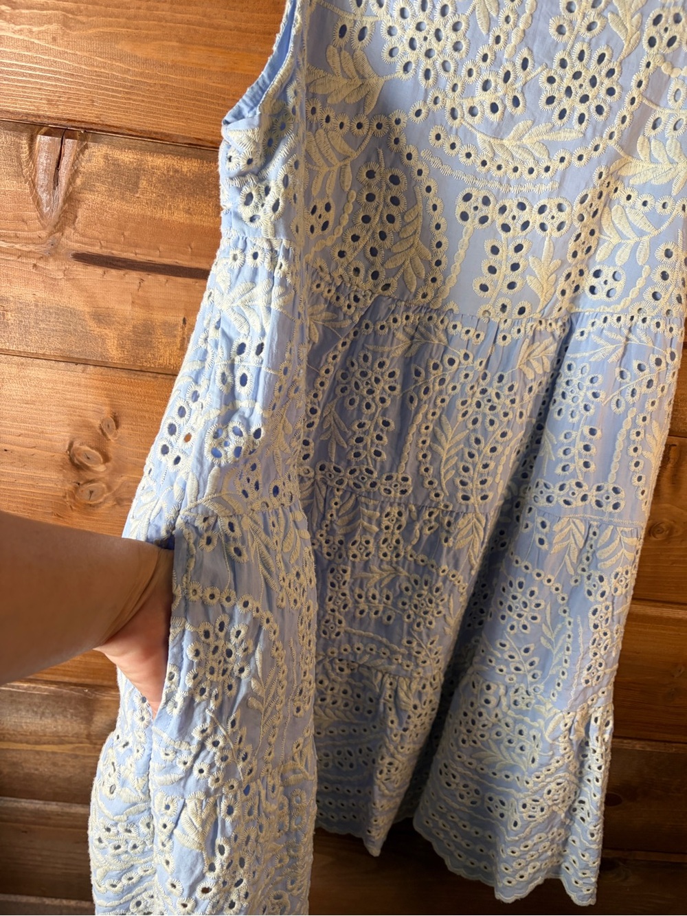 By Together 100% Cotton Light Blue Eyelet Lined Mini Dress With Pockets Size S - Picture 4 of 9